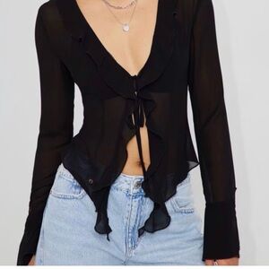 NWT Garage Sheer Ruffle Tie Long Sleeve Shirt